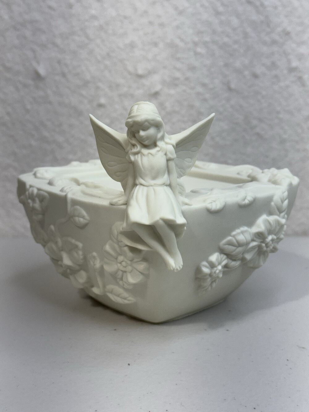 PartyLite Enchantment Fairy Square Pillar Candle Holder Bisque Porcelain Retired